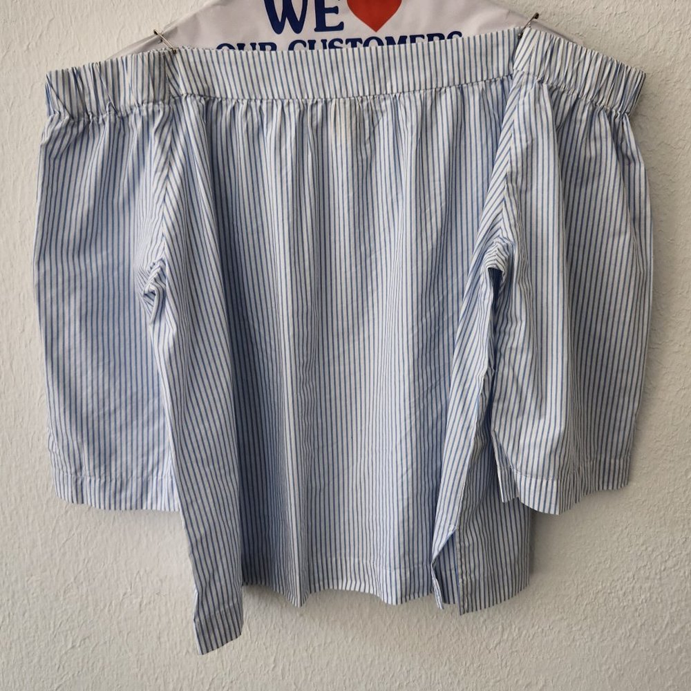 Madewell Off The Shoulder Blue and White Striped Top 3/4 Sleeves Womens Large
